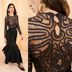 Ulla Johnson Nomi Silk Blend Handmade Semi Sheer Top Black As Seen on Runway